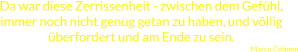 Da war diese Zerrissenheit - zwischen dem Gefühl, immer noch nicht genug getan zu haben, und völlig überfordert und am Ende zu sein. Marco Cohnen